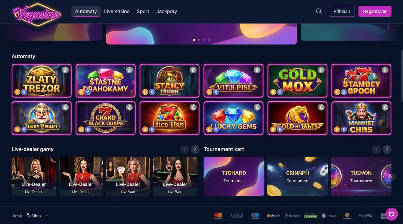 Snímek obrazovky webu online kasina Vegasino